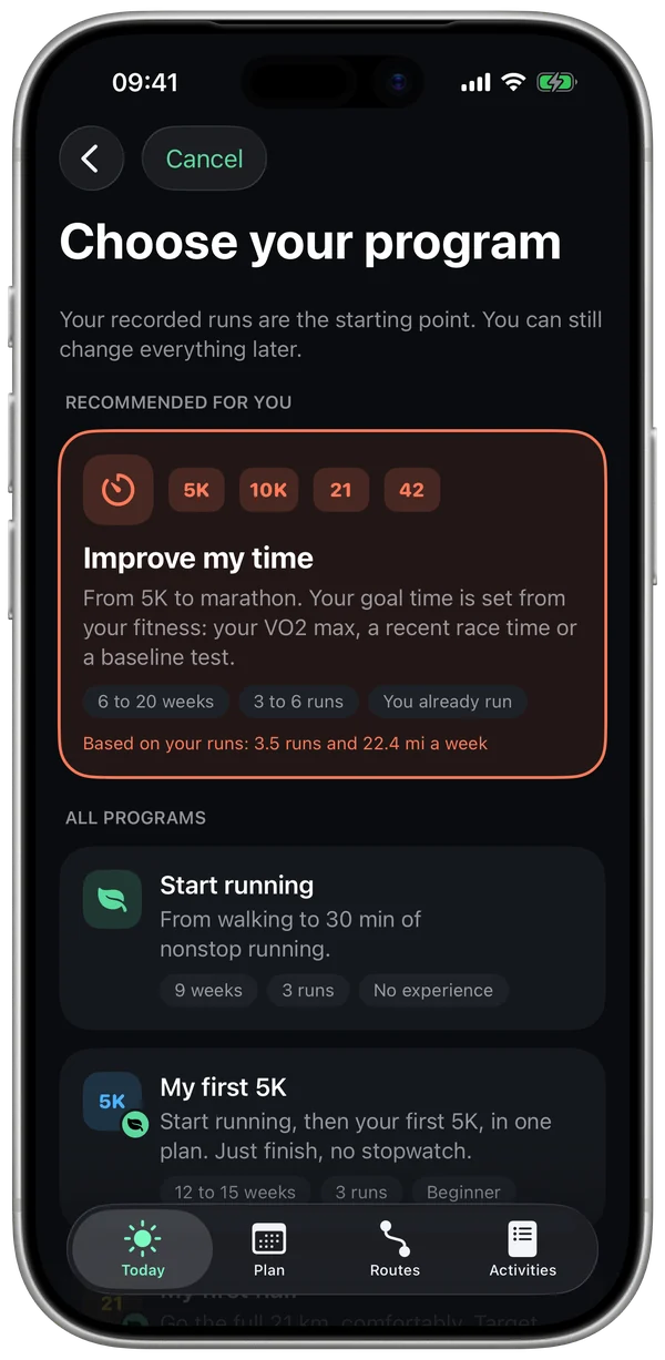 Choose your program: the suggested program and All programs