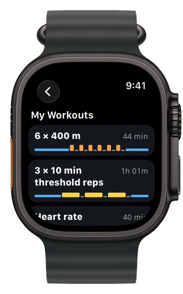 My Workouts on Apple Watch: 6 × 400 m scheduled today