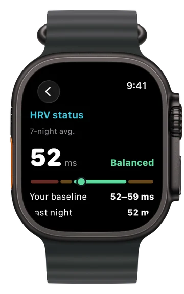 HRV status on Apple Watch: 57 ms, Balanced