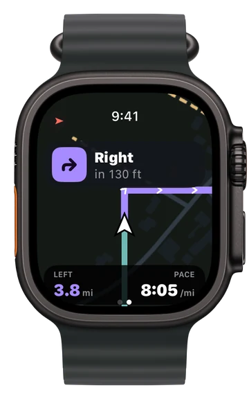 On Apple Watch: "Right in 40 m"