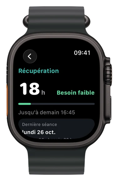 Récupération sur l'Apple Watch : 18 h, besoin faible