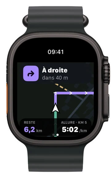 Sur l'Apple Watch : « À droite dans 40 m »