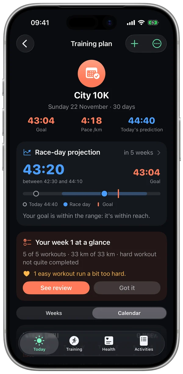Training plan: race-day projection